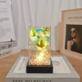 Blue simulation rose bouquet in clear display box with led fairy lights home decor gift. - Blue