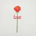 Detail shot of creative DIY rose flower decor with Love text stem, perfect for bedroom romance. - LOVE / Red