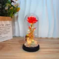 LED glass dome rose night light detail shot, romantic gift for girlfriend and couples. - Acrylic Dome / Girl's Birthday Edition - Multicolor Red Rose