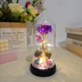 Eternal rose glass dome LED light with couple figurines, romantic gift for Valentine's Day. - Acrylic Cover Warm Light / Colorful Purple