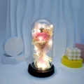 Soap flower rose bouquet LED night light with acrylic glass dome romantic gift for valentine day - Acrylic Dome / Pink