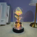 Glass dome preserved rose LED night light romantic couple gift for Valentine's Day birthday. - Acrylic Cover Warm Light / Gilded Gold