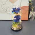 Blue eternal rose glass dome with LED fairy lights, perfect romantic gift for Valentine's Day. - Blue