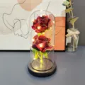 Preserved red rose glass dome with LED light romantic gift for Valentine and Mother day decor - Burgundy