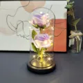 LED glass dome rose eternal flower romantic gift for Valentine's Day Mother's Day home decor. - Light Purple