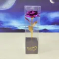 Purple artificial gold foil rose flower in clear display box for romantic holidays. - Purple