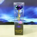 Colorful artificial rose flower with LED light in clear gift box for romantic holidays - Metallic Purple + Heart-Shaped Light