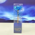 Blue foil gold rose artificial flower gift in clear box for Valentine Day Mother Day - Blue