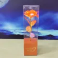 LED gold foil artificial rose flower gift box in clear packaging for romantic Valentine day - Metallic Orange + Heart-Shaped Light