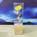 Gold foil rose flower gift in clear transparent box with LED lights for romantic occasions. - Metallic Yellow + Heart-Shaped Light