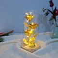 LED 3 Golden Foil Roses Glass Dome Night Light Romantic Gift for Valentine Mother Day - Gold Leaf