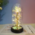 Gold foil artificial rose in glass dome with LED fairy lights romantic gift home decoration - Colorful Gold Warm Light