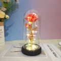 Gold foil rose in glass dome with LED fairy lights, romantic gift for Valentine's Day and birthday. - Colorful Rainbow Warm Light