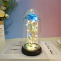 LED Gold Foil Rose Glass Dome Artificial Flower Gift for Valentine Mother Birthday Decor - Colorful Blue Warm Light