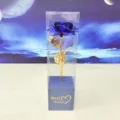 Blue gold foil rose artificial flower gift in transparent box with base for romantic occasions - Blue