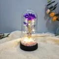Galaxy gold foil rose glass dome night light with LED string lights and colorful base decor. - Colorful Purple