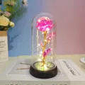Rose en feuille d'or LED sous cloche en verre variante, cadeau romantique Saint-Valentin. - Fuchsia Coloré