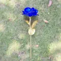 Artificial Blue Gold Foil Rose Single Stem Flower Gift For Valentine Day Party Decor - Blue