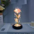 Gold foil rose flower in glass dome with led lights perfect romantic gift for women. - Acrylic Cover + Hand-Holding Card Sticker / Body Glitter