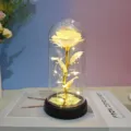 Rose en feuille d'or dôme en verre LED cadeau romantique Saint-Valentin socle noir - Blanc Scintillant