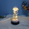 Gold foil rose LED night light in glass dome with colorful foam base for romantic gifts. - Shimmer White
