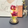 Red Rose Flower Glass Dome LED Night Light Romantic Gift Table Decor and Display - Rose Red
