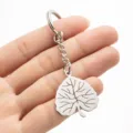 Stainless steel leaf pendant keychain detail shot, showing delicate metal texture and fine line carving. - Steel
