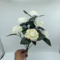 9-head iridescent artificial rose bouquet for home decor, wedding, and romantic holiday gifts. - Exquisite Decorative Lantern Sets / Shimmer White