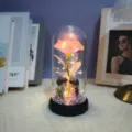 Romantic LED gold foil rose glass dome night light with couple figurines for warm gifts. - Acrylic Cover Warm Light / Body Glitter