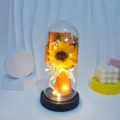 Sunflower soap flower night light with glass dome and LED string lights for romantic gift. - Acrylic Dome / Sunflower