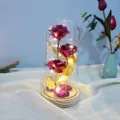 Three gold foil roses in glass dome night light LED warm fairy lights romantic gift - Gold Rose Red