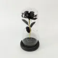 Close-up detail of black rose in glass dome with fairy LED string lights for romantic home decor. - Warm Light (Black, 3-Leaf)