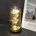 Gold foil rose glass dome light romantic LED fairy lights for Valentine Day home decor detail - Warm Light (Colored Gold, 3-Leaf)