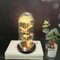 Gold foil rose glass dome light with LED string lights, perfect romantic gift for Valentine's Day. - Warm Lights (Multicolor Gold, Black Base)