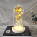 Gold foil rose glass dome light romantic valentine day gift home decor desktop lamp - Warm Light (Wood, Gold Foil Floral Gold)