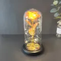 Gold foil rose in glass dome with led fairy lights, romantic gift for valentine's day, home decor. - Warm Lights (Rose Gold, Orange 3-Leaf)