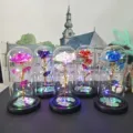 Colorful gold foil rose glass dome light LED night light romantic Valentine gift home decor - Multicolor Lights (Custom Flower Colors)
