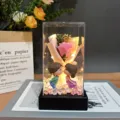 Eternal rose soap flower glass cover gift romantic couple LED light desktop home decoration. - Acrylic Cover and Light / Pink (Kissing Couple)