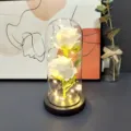 Preserved rose glass dome with LED fairy lights, romantic gift and home decor ornament. - White