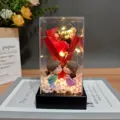 Valentine LED rose bouquet glass cover couple figurine gift romantic home room decor - Acrylic Cover and Light / Red (Kissing Couple)