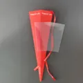Red triangular torch flower box packaging with clear cover and ribbon gift wrap SKU item - Red Torch Box