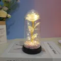 Rose en feuille d'or fleur éternelle cloche verre veilleuse cadeau Saint-Valentin déco. - Bulle blanc scintillant