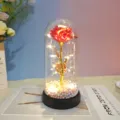 Rose artificielle en feuille d'or sous dôme en verre avec guirlande LED, veilleuse cadeau. - Bulle rouge coloré