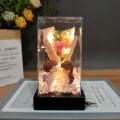 Caja de regalo de rosa romantica con LED, ideal para San Valentin y decoracion romantica. - Cubierta de acrílico y luz / Rosa (Pareja con ramo)