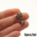 Stainless steel birth flower pendant DIY jewelry charm, sleek black floral design, 5pcs/lot. - 5 Pieces / February Iris Black