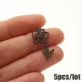 Stainless steel black flower charm pendant, minimalist floral DIY jewelry component, 5pcs/lot - 5 Pieces / March Daffodil Black