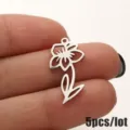 December birth flower stainless steel pendant DIY jewelry making accessories 5pcs/lot - 5 Pieces / March Daffodil Steel Color