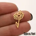 Stainless steel gold daisy flower pendant DIY charm for women fashion jewelry making 5pcs - 5 Pieces / April Daisy Gold