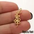 Stainless steel flower charm pendant DIY jewelry making 5pcs lot minimalist gold accessory - 5 Pieces / May Hawthorn Gold
