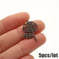 Black stainless steel rose flower pendant charm for DIY jewelry making, 5pcs per lot. - 5 Pieces / June Rose - Black